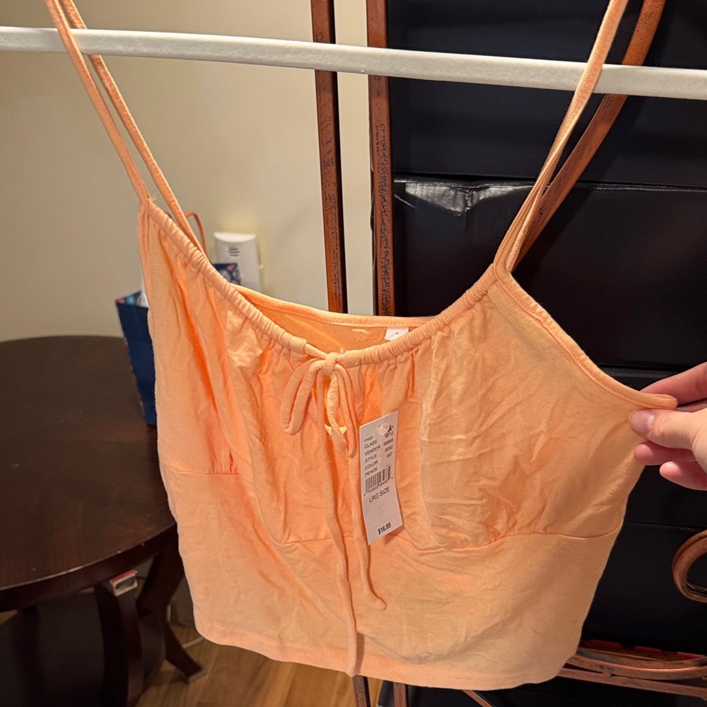 Me to We Peach Tie-Front Crop Cami